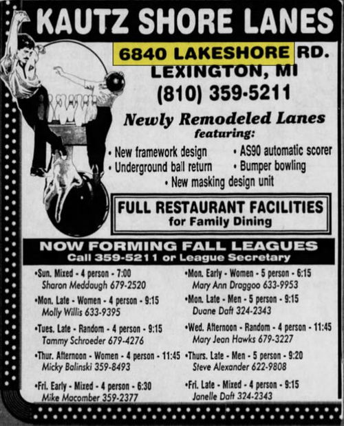 Kautz Shore Lanes (Shore Lane Bowling) - Aug 1995 Ad (newer photo)